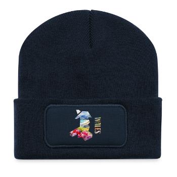 Aquarell Landkarte Wales - Recycelte Patch Beanie - French Navy - Vorne