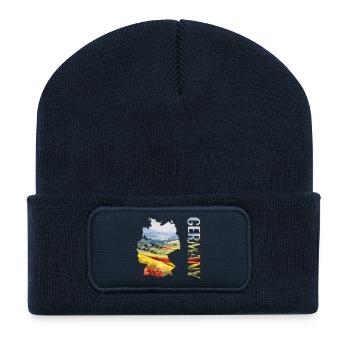 Aquarell Landkarte Deutschalnd - Recycelte Patch Beanie - French Navy - Vorne