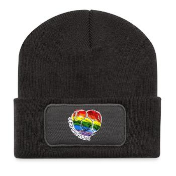 Rainbow Pride Fußball Herz One Team - Recycelte Patch Beanie - Dunkelgrau - Vorne