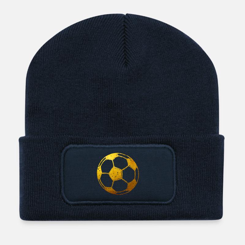 Fußball - Goldfarben - Recycelte Patch Beanie - French Navy