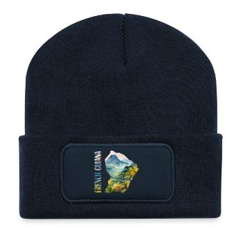 Carte à l’aquarelle Guyane française - Beanie recyclé à patch - bleu marine - Devant