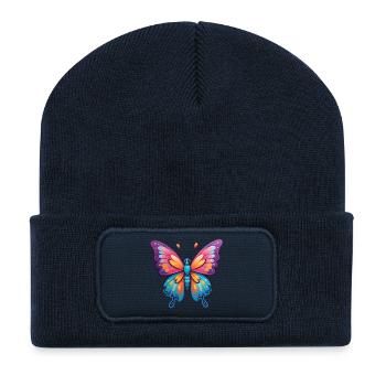 Niedlicher bunter Cartoon-Schmetterling - Recycelte Patch Beanie - French Navy - Vorne