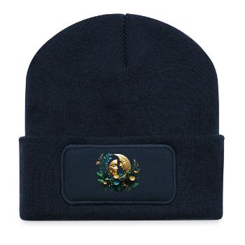 Deux croissants de lune décorés - Beanie recyclé à patch - bleu marine - Devant