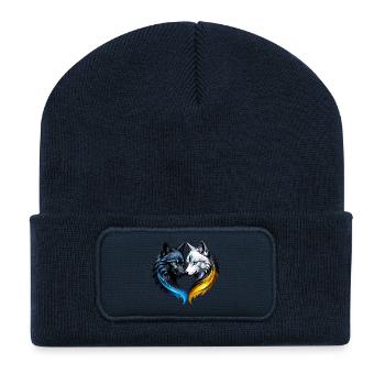 Têtes de loup majestueuses. - Beanie recyclé à patch - bleu marine - Devant