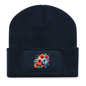 Hibiskusblüten - Recycelte Patch Beanie - French Navy - Vorne