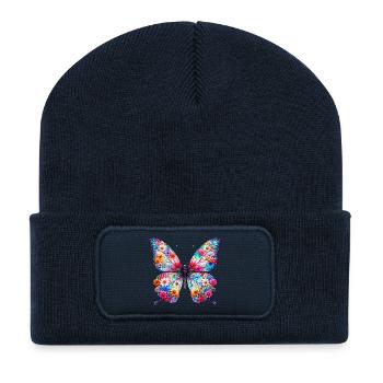 Butterfly decorated with flowers - Recycled Patch Beanie - french navy - Front