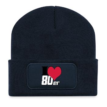 des années 80 Party Retro Fun , Chemise de fête à thème des années 80 (25) - Beanie recyclé à patch - bleu marine - Devant