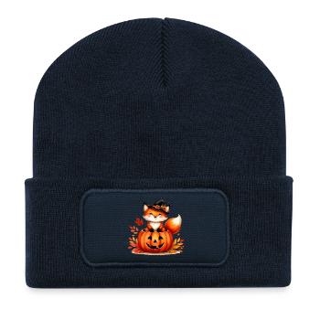 Halloween-Fuchs im Kürbis:Süßer Gruselspaß - Recycelte Patch Beanie - French Navy - Vorne