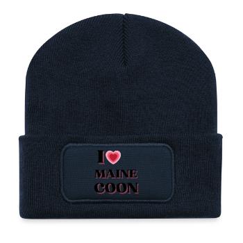 I love Maine Coon (style coeur rétro) - Beanie recyclé à patch - bleu marine - Devant