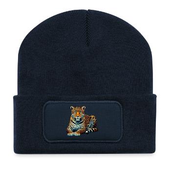 Léopard - Beanie recyclé à patch - bleu marine - Devant