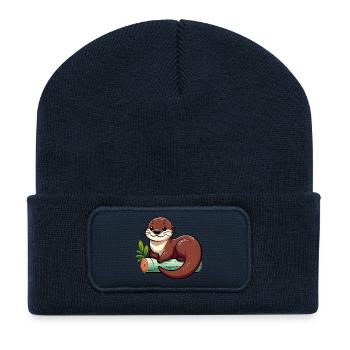 Loutre - Beanie recyclé à patch - bleu marine - Devant