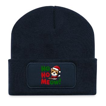 Festliche Katze im Nikolausmütze Design - Recycelte Patch Beanie - French Navy - Vorne