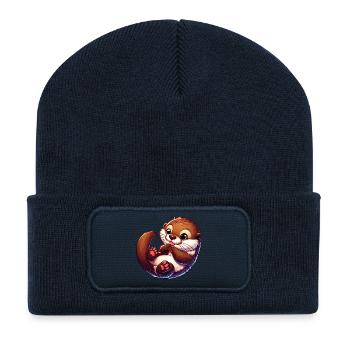 Loutre - Beanie recyclé à patch - bleu marine - Devant