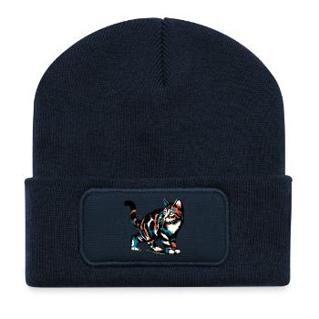 Katze - Recycelte Patch Beanie - French Navy - Vorne