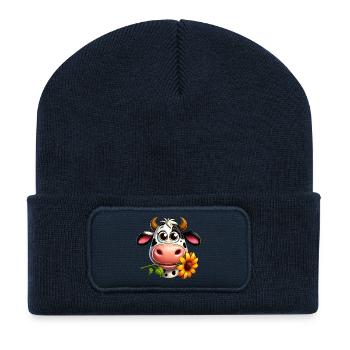 Vache - Beanie recyclé à patch - bleu marine - Devant