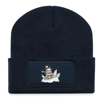 Petit paresseux dans la neige hivernale - Beanie recyclé à patch - bleu marine - Devant