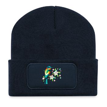 Bee-eaters on apple blossoms – Colourful motif - Recycled Patch Beanie - french navy - Front