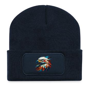 Majestueuse tête d’aigle ! - Beanie recyclé à patch - bleu marine - Devant