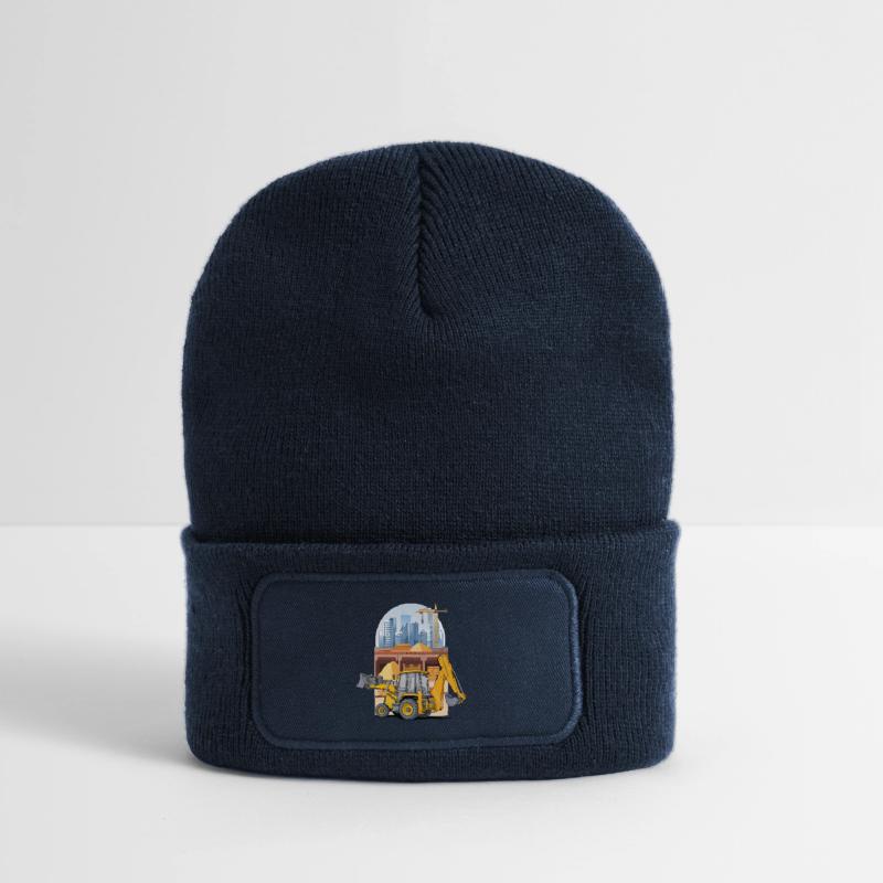 Backhoe Loader, Tractor Loader on Construction Site Recycled Patch Beanie