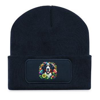 Bouvier bernois aux fleurs colorées - Beanie recyclé à patch - bleu marine - Devant