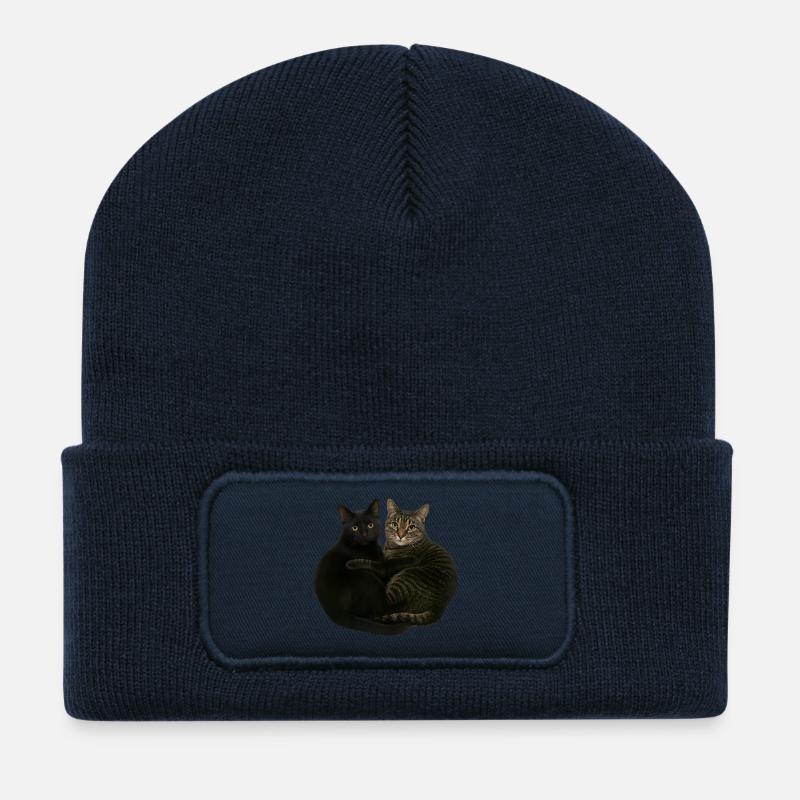 Zwei Katzen beim Kuscheln - Recycelte Patch Beanie - French Navy