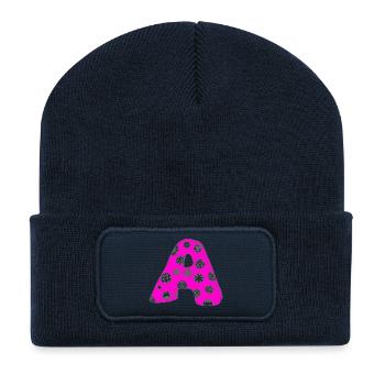 Letter A with character in pink - Recycled Patch Beanie - french navy - Front