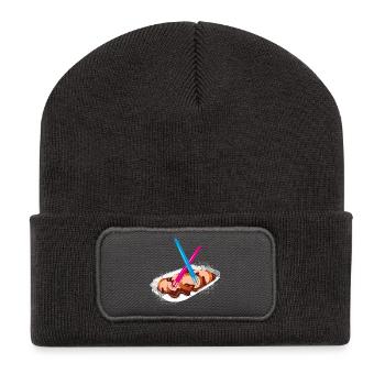 Currywurst with two forks-Iconic fast food motif - Recycled Patch Beanie - dark grey - Front