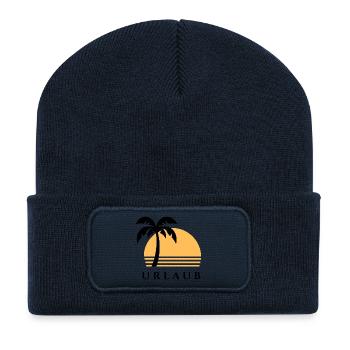 Urlaub mit Palme und Sonnenuntergang - Recycelte Patch Beanie - French Navy - Vorne