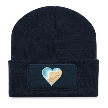 Heart-shaped beach motif with Beach lettering - Recycled Patch Beanie - french navy - Front