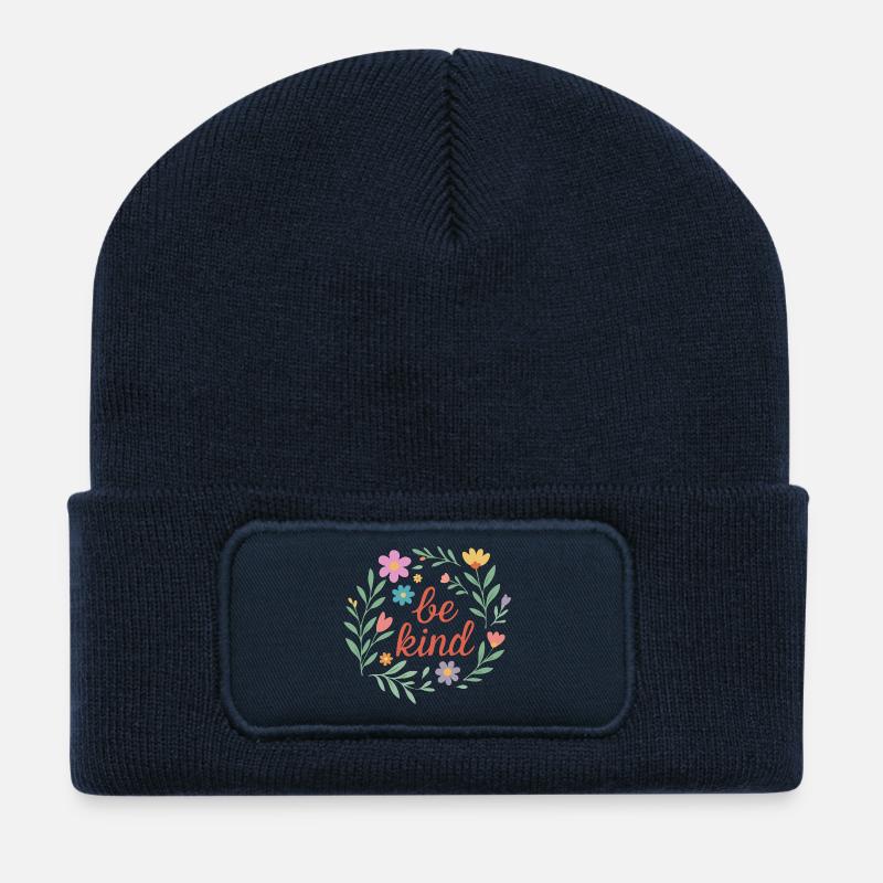 Sei freundlich Blumendesign - Recycelte Patch Beanie - French Navy