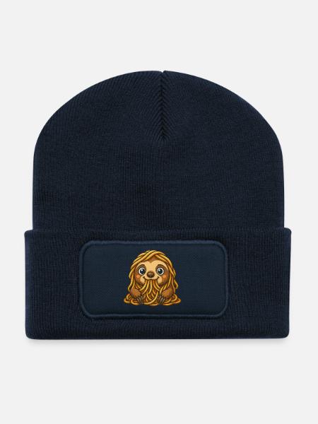 Lustiger Faultier Spaghetti Pasta Kleckern Essen - Recycelte Patch Beanie - French Navy