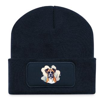 Boxer – Stylish pattern with a dog portrait - Recycled Patch Beanie - french navy - Front
