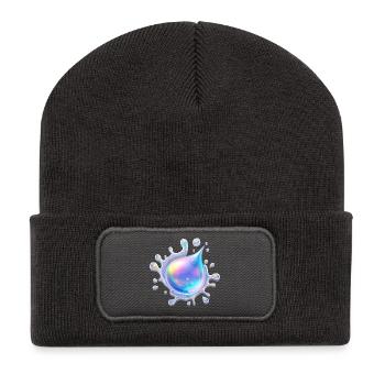 Holografischer Tropfenspritzer 💧 - Recycelte Patch Beanie - Dunkelgrau - Vorne