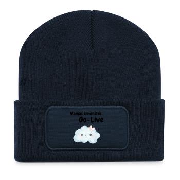 Mamas schönstes Go-Live - Recycelte Patch Beanie - French Navy - Vorne