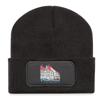München, Bauwerk Hofbräuhaus, Handzeichnung Bayern - Recycelte Patch Beanie - Dunkelgrau - Vorne