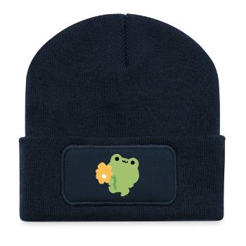 Romantischer Frosch - Recycelte Patch Beanie - French Navy - Vorne