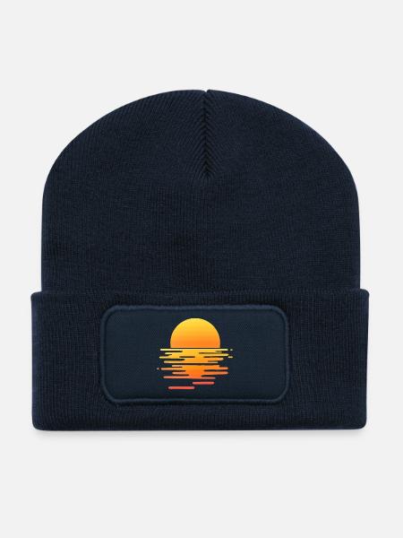 Retro Sonnenuntergang - Recycelte Patch Beanie - French Navy