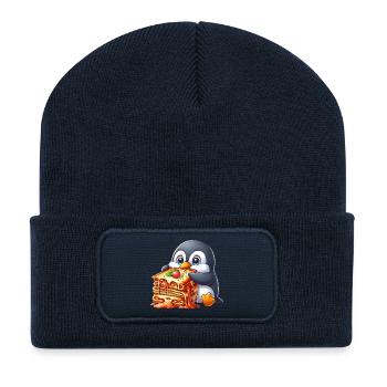 Cute Penguin Lasagna Italian Food Comic - Recycled Patch Beanie - french navy - Front