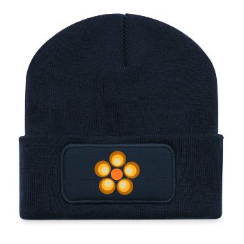 70er Jahre Blume Muster Retro Hippie Flowers Power - Recycelte Patch Beanie - French Navy - Vorne