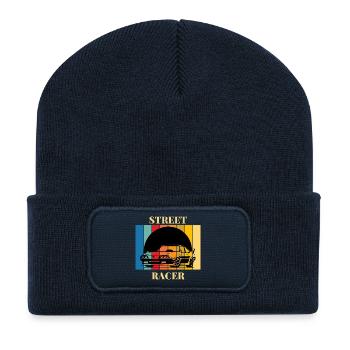 Vintage Rennwagen Street Art Design - Recycelte Patch Beanie - French Navy - Vorne