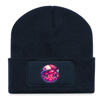 Himbeere Kawaii mit bunter Kappe - Recycelte Patch Beanie - French Navy - Vorne