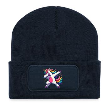 Dabbing Einhorn Regenbogen Unicorn Kinder - Recycelte Patch Beanie - French Navy - Vorne