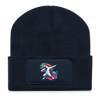 Dab Einhorn Dabbing Einhörner Unicorn Mädchen - Recycelte Patch Beanie - French Navy - Vorne