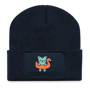 Tigre mignon sur bouée flamant orange - Beanie recyclé à patch - bleu marine - Devant