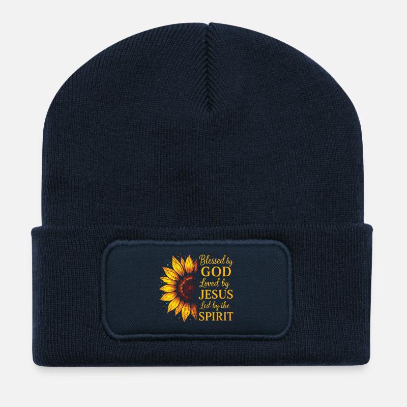 Geliebt von Jesus Christliche Sonnenblume - Recycelte Patch Beanie - French Navy