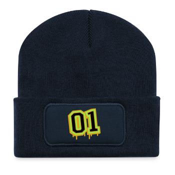 Glowing Neon Number 01 Design - Recycled Patch Beanie - french navy - Front
