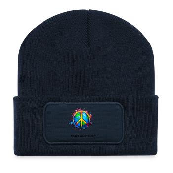 Weltfrieden Friedenssymbol in buntem Splash - Recycelte Patch Beanie - French Navy - Vorne