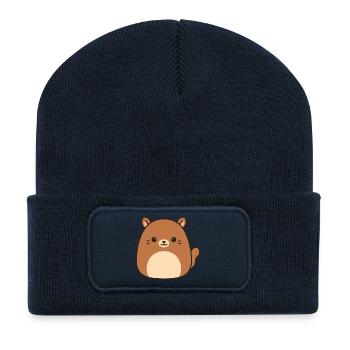 Cute Cat with Cuddly Eyes - Recycled Patch Beanie - french navy - Front