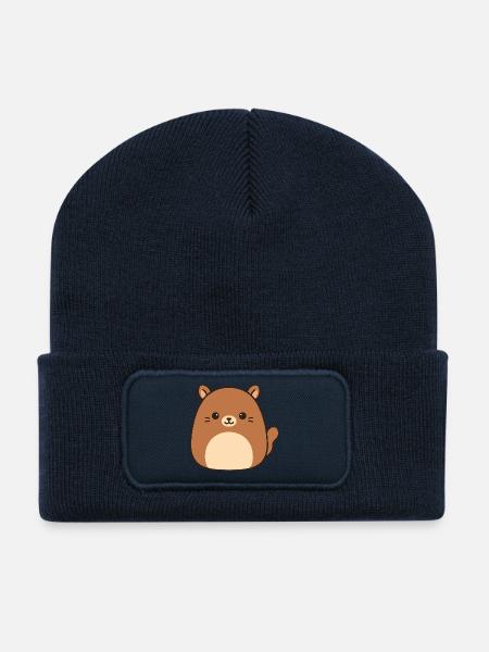 Chat mignon aux yeux câlins - Beanie recyclé à patch - bleu marine
