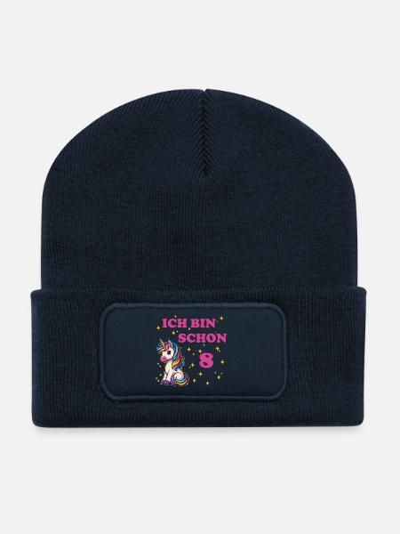 Kindergeburtstag 8, Tanzendes Lustiges Einhorn - Recycelte Patch Beanie - French Navy